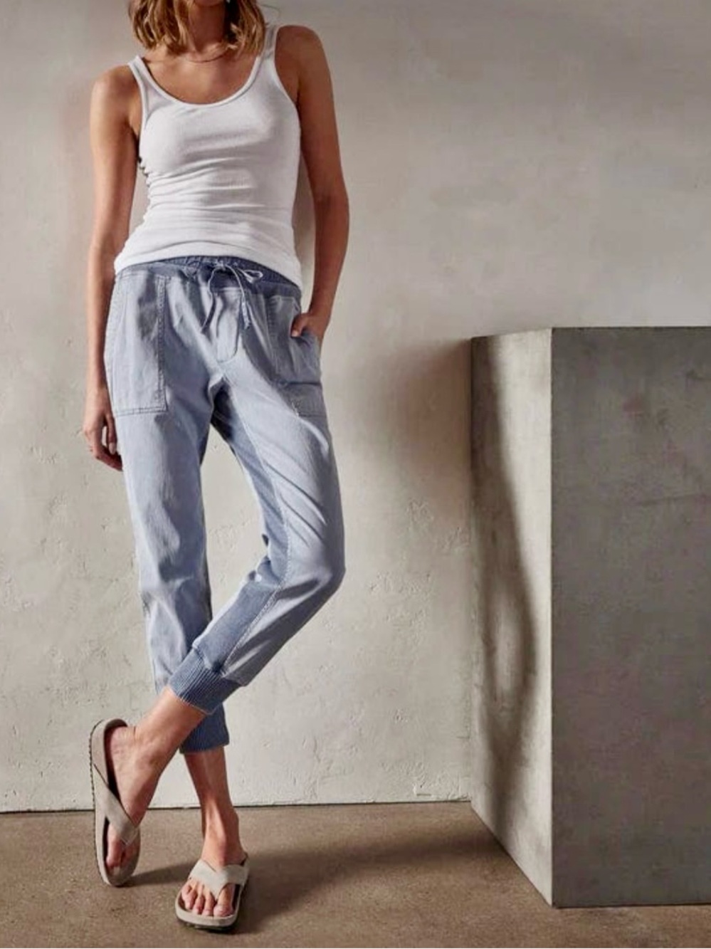 James Perse gray blue size 2 mixed media pull on pants drawstring waist joggers
